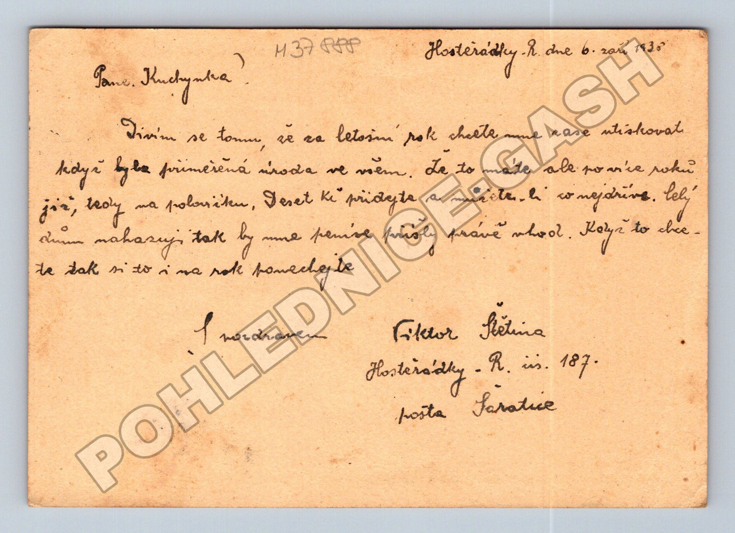 Pohlednice Hostěrádky bez motivu 1935 (M37888)