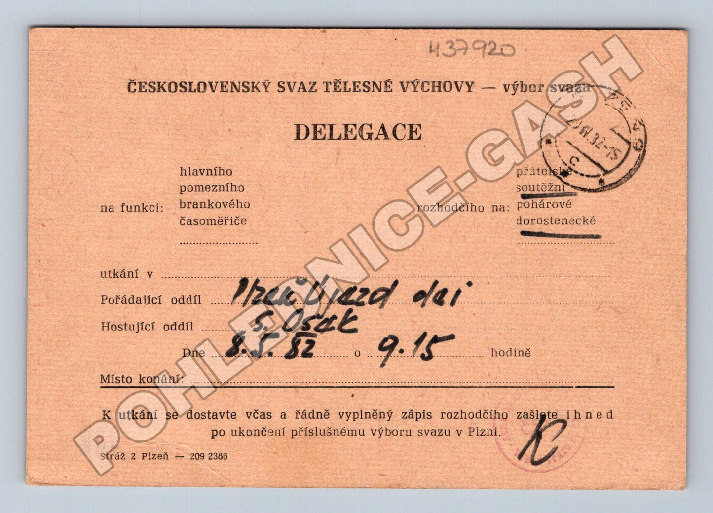 Pohlednice Plzeň Újezd sportovní delegace 1982 (M37920)