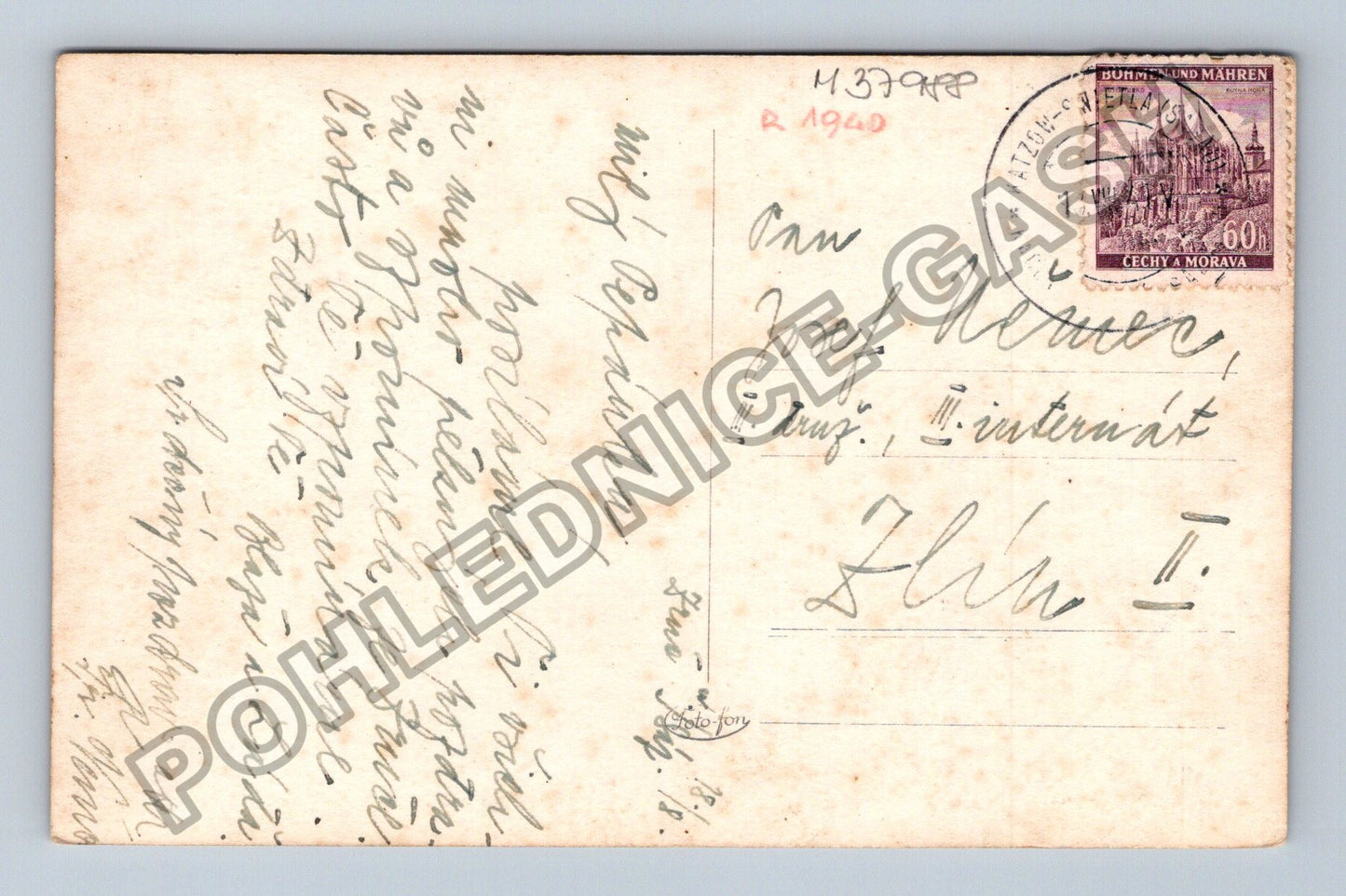 Pohlednice Zruč nad Sázavou celkový pohled 1940 (M37988)