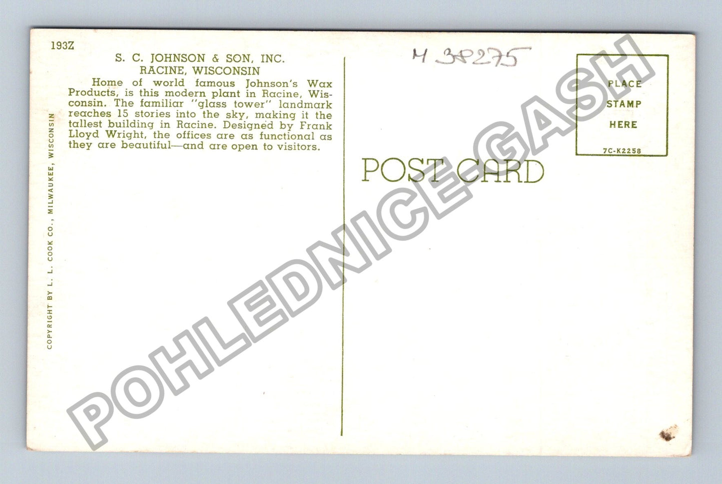 Pohlednice USA Racine Johnson Wax Products budova Frank Lloyd (M38275)