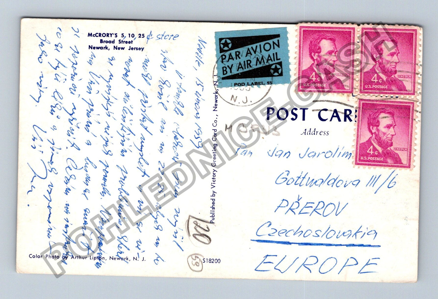 Pohlednice Severní Amerika Newark New Jersey McCroys (M38313)
