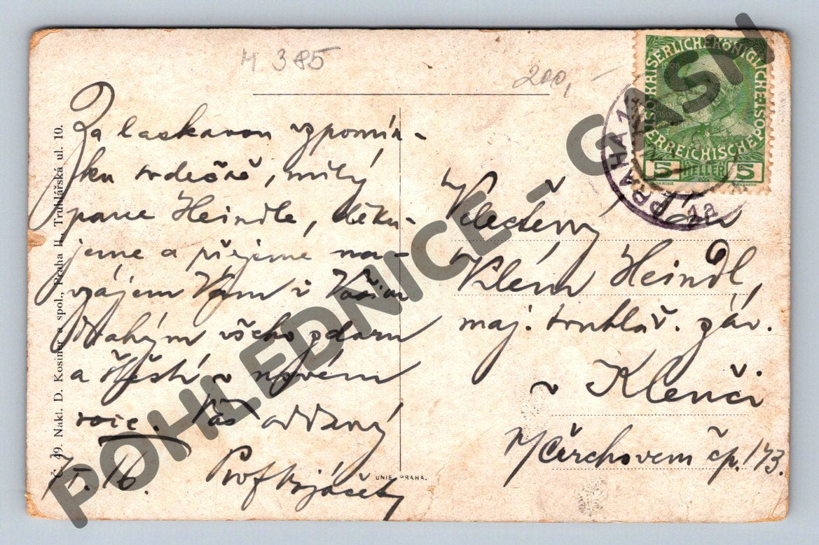 Pohlednice Praha partie z městského sadu 1908 (M385)