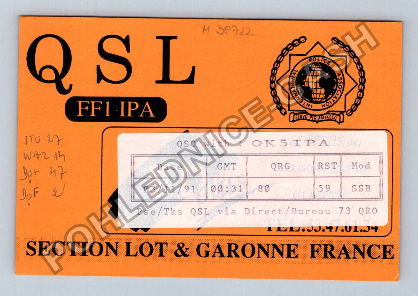 Starý Francie QSL karta radioamatér FF1 IPA 1991 (M38722)