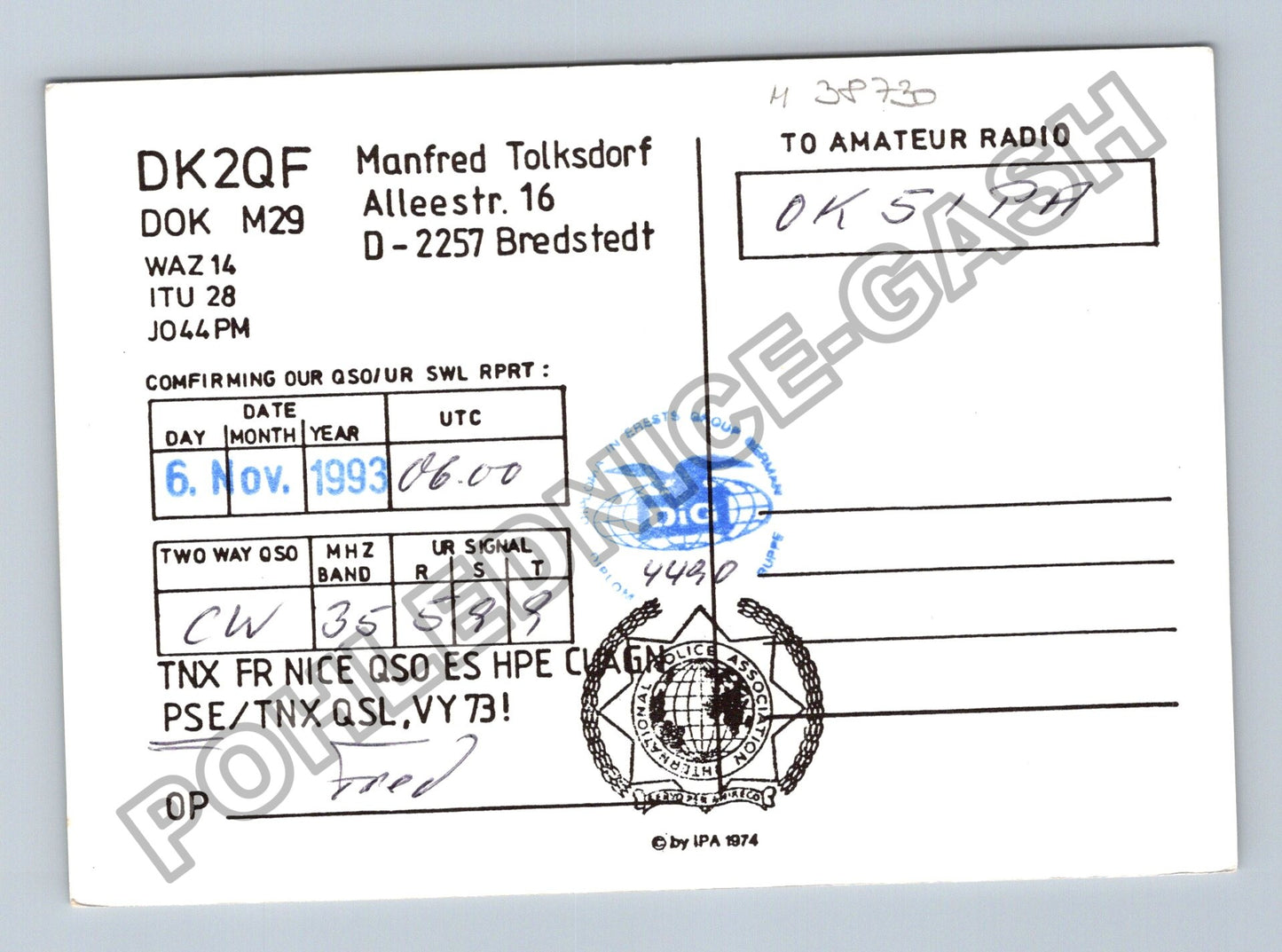 Starý Německo QSL lístek radioamatérská stanice 1993 (M38730)