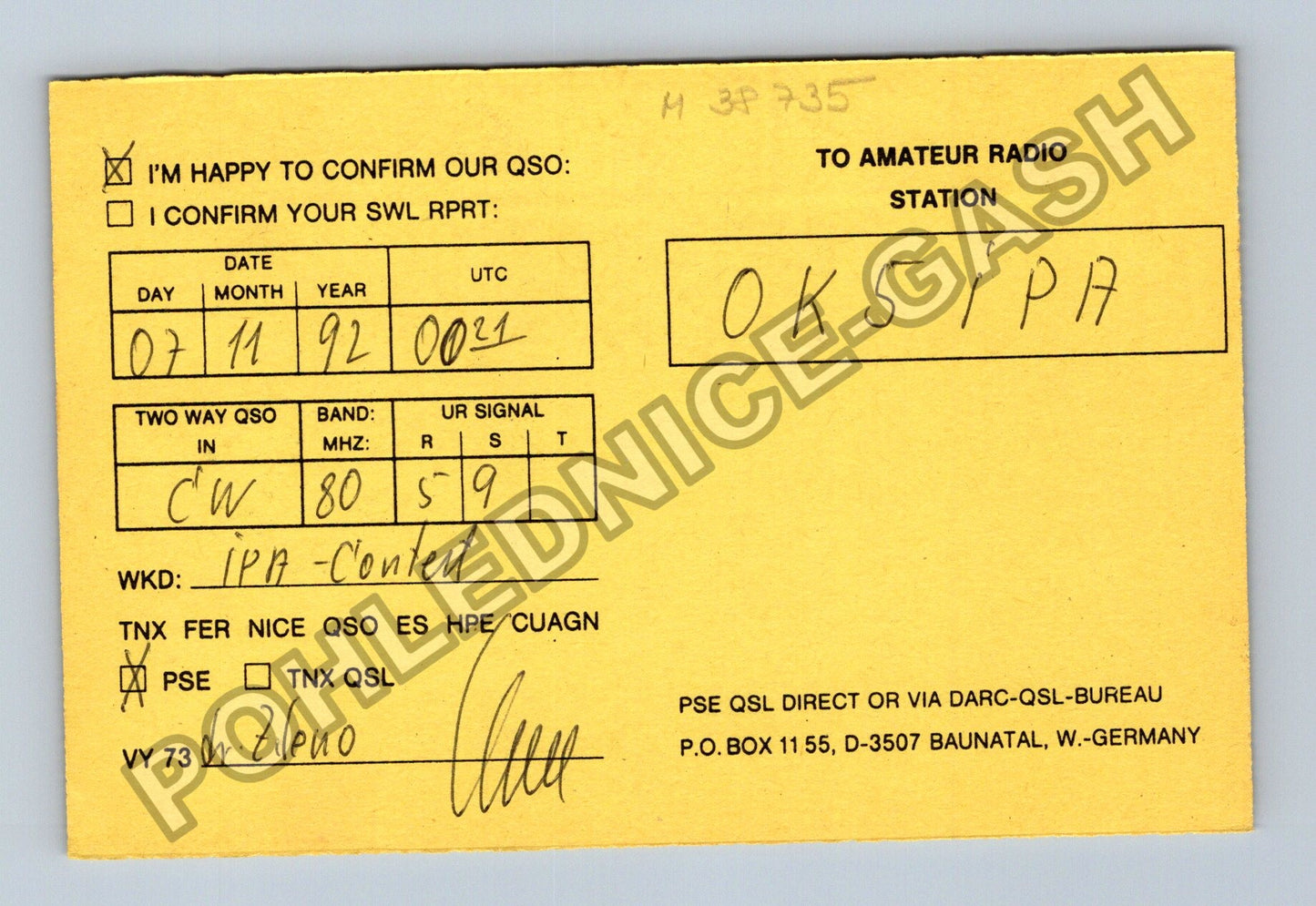 Starý Německo QSL karta DK1LU Grossenwiehe 1992 (M38735)