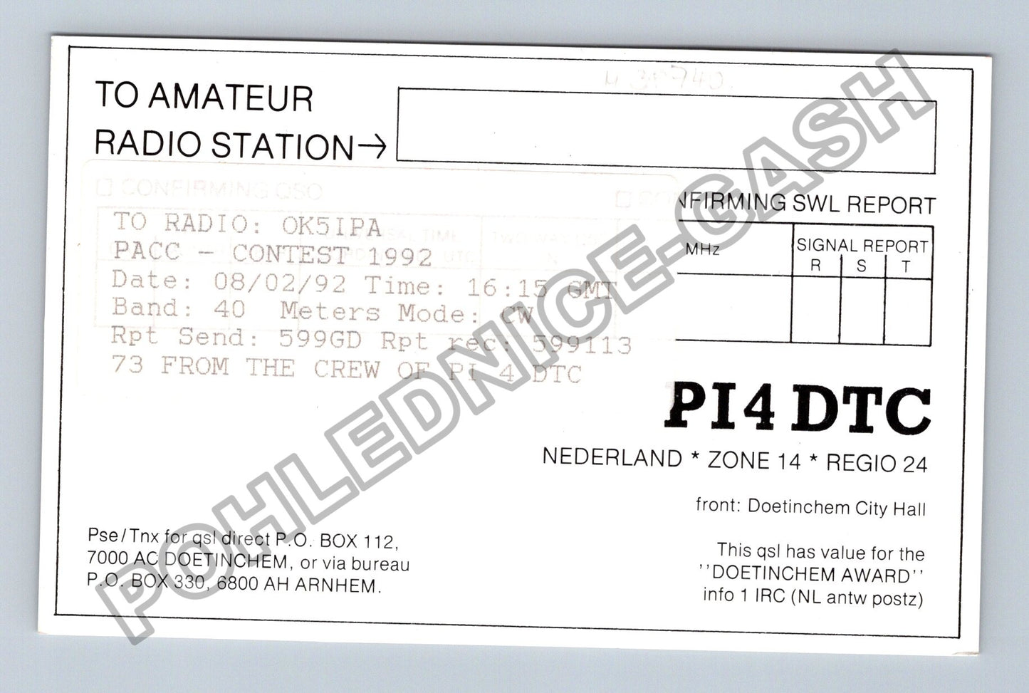 Starý Holandsko Doetinchem radnice VERON PI4DTC 1992 (M38740)