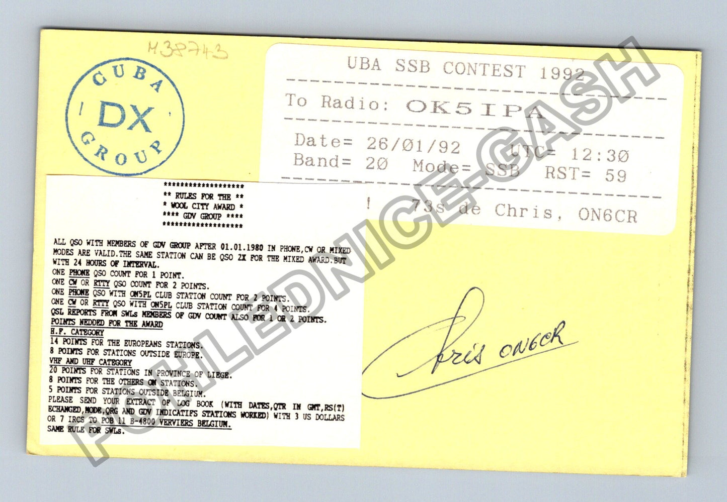 Starý Belgie QSL karta ON6CR Christian Huberty 1992 (M38743)