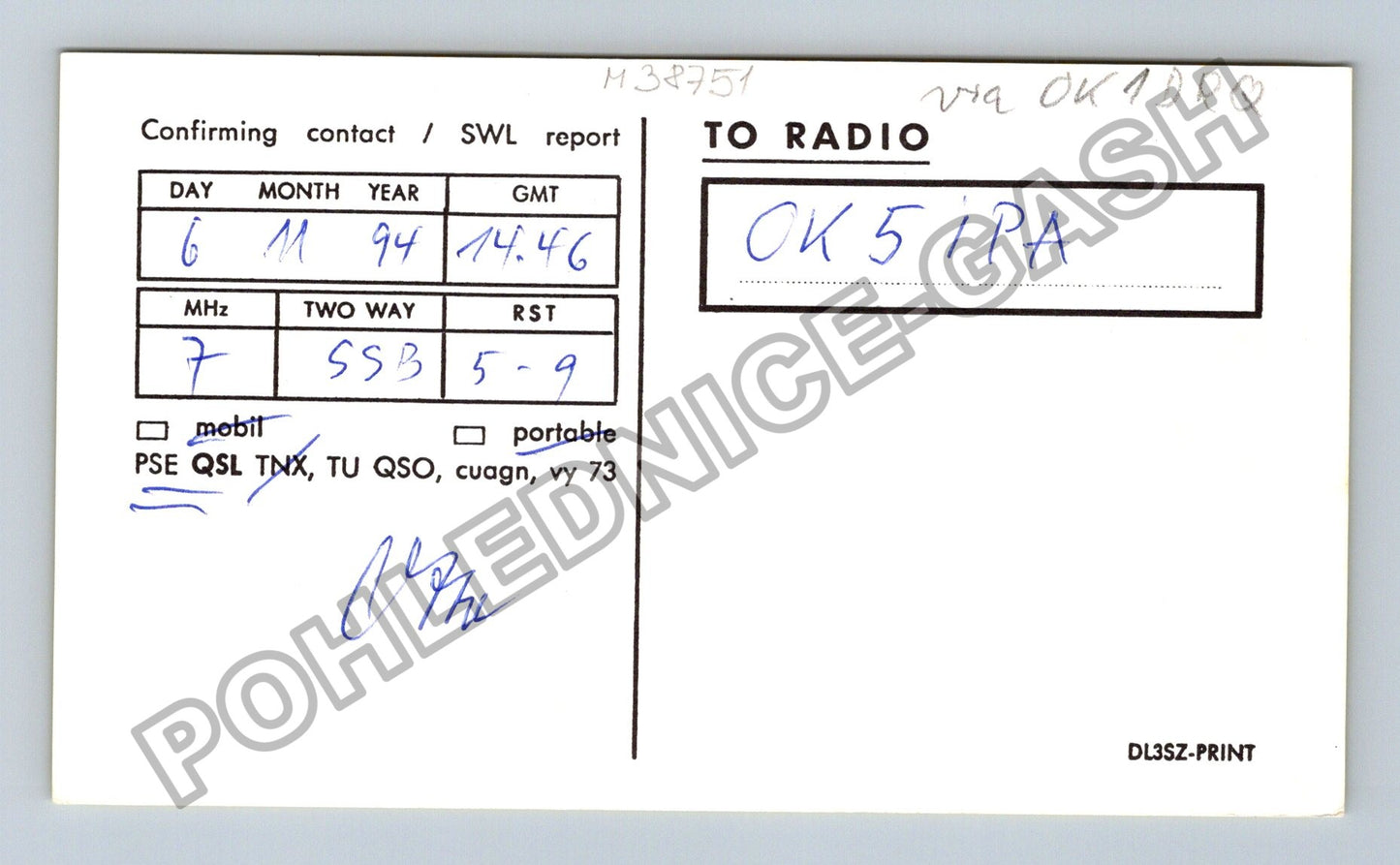 Starý Německo QSL lístek radioamatérská stanice 1994 (M38751)