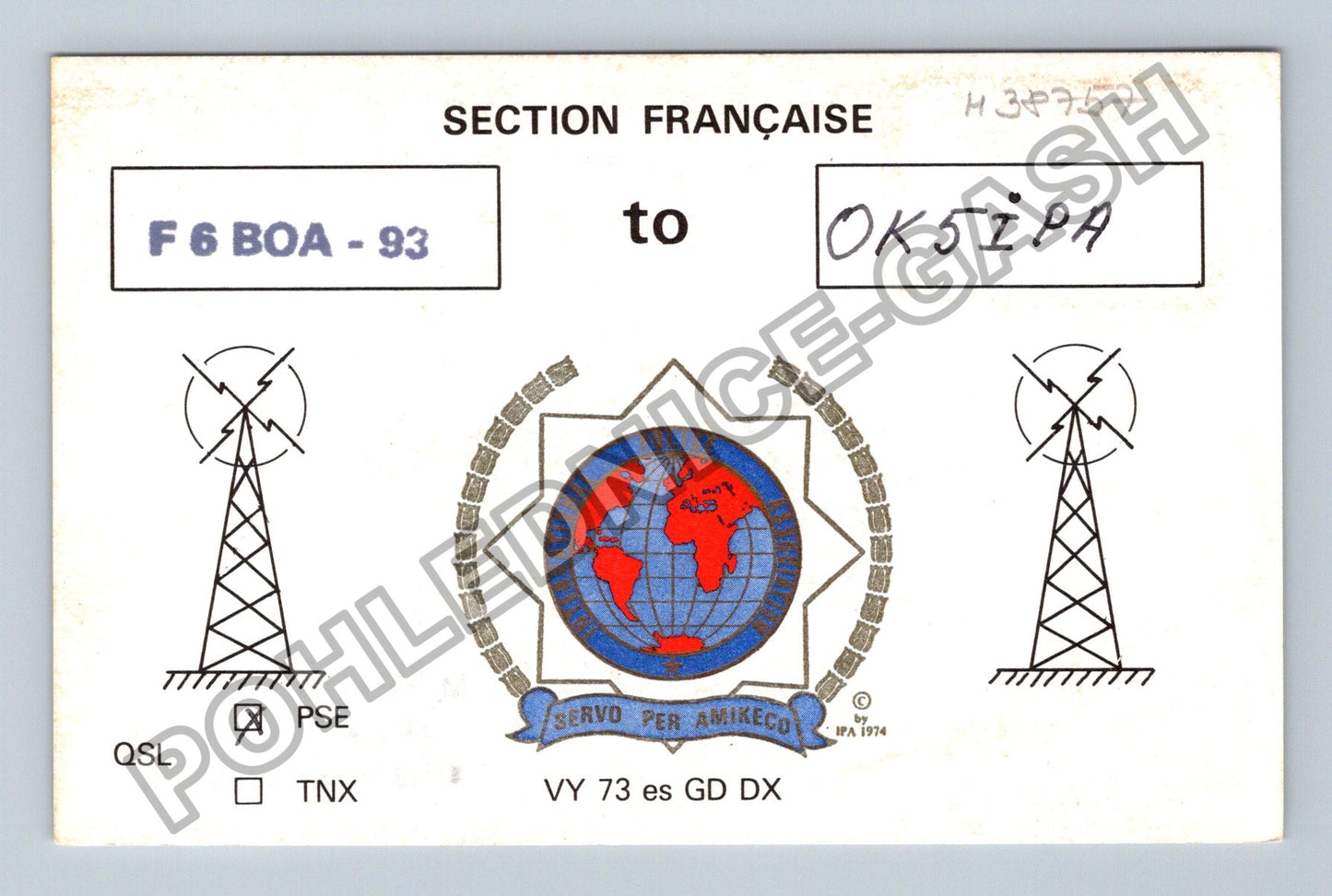Starý Francie QSL karta radioamatér OK5IPA F6BOA-93 1992 (M38757)