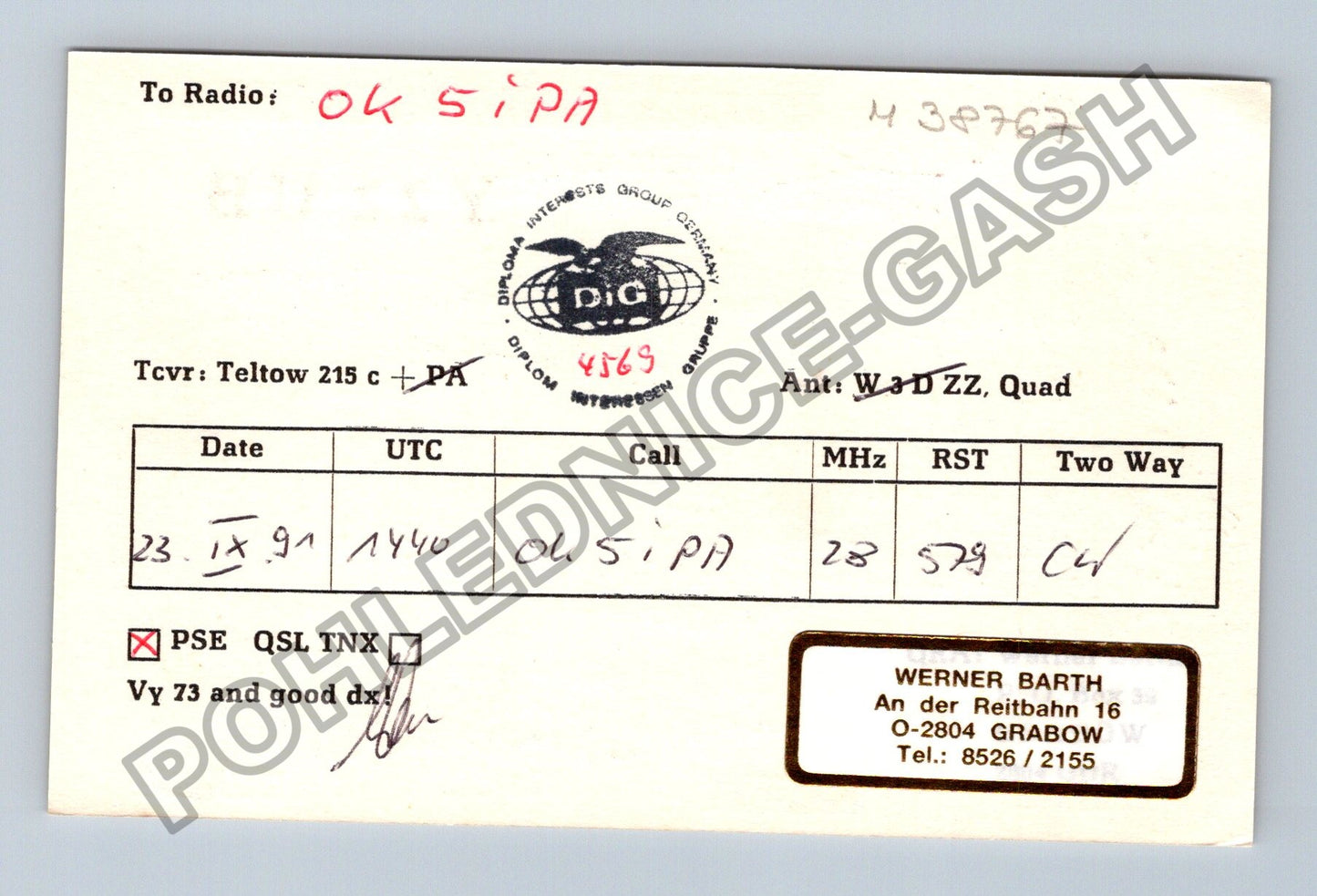 Starý Germany QSL lístek s kresbou krajiny (M38767)