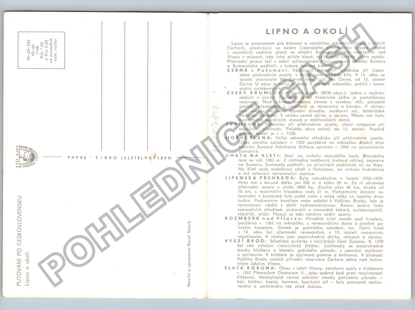 Pohlednice Lipno a okolí mapa s popisem (M38789)