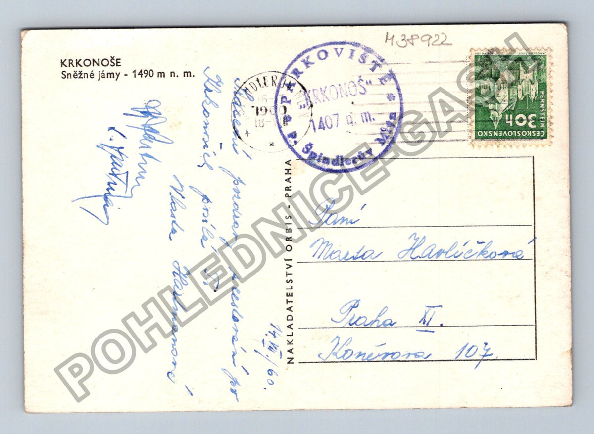 Pohlednice Krkonoše Sněžné jámy 1490 m n m 1960 (M38922)