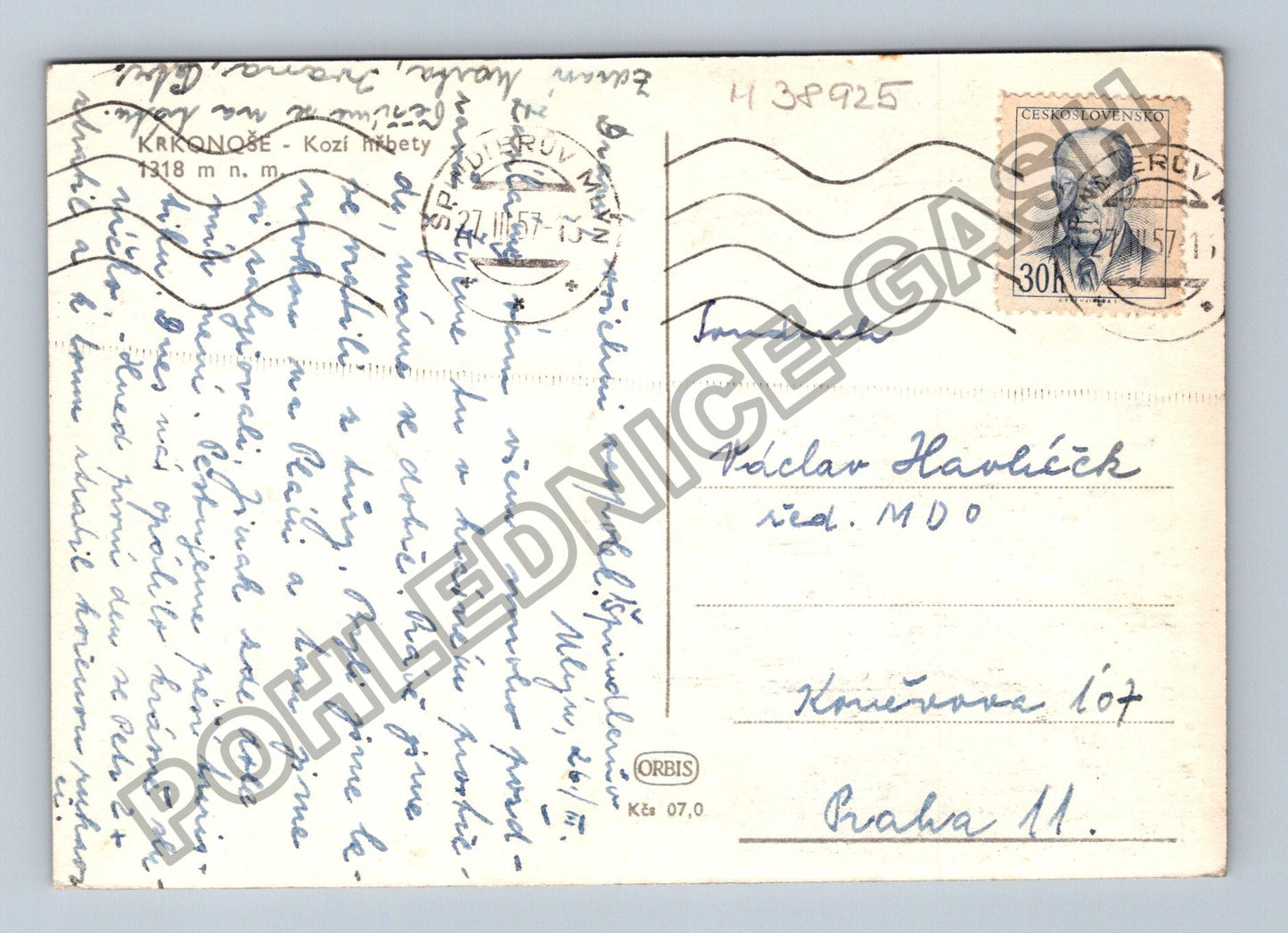 Pohlednice Krkonoše Kozí hřbety 1957 (M38925)