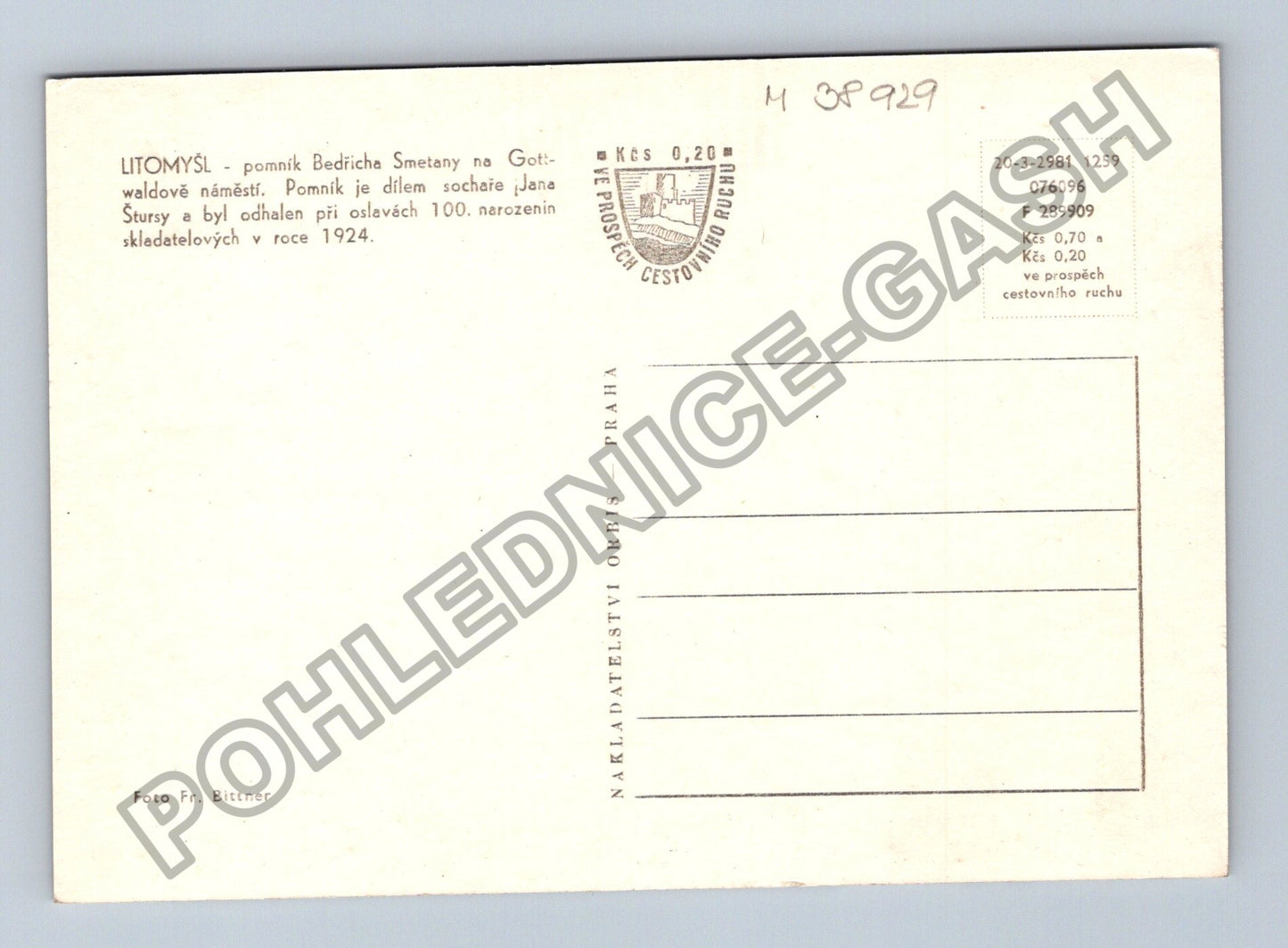 Pohlednice Litomyšl pomník Bedřicha Smetany (M38929)