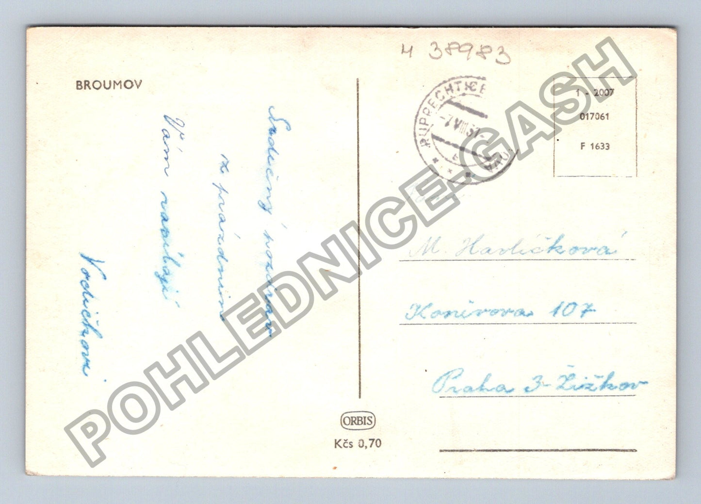 Pohlednice Broumov náměstí s morovým sloupem a kašnou (M38983)