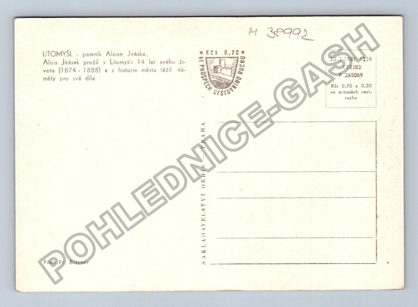 Pohlednice Litomyšl pomník Aloise Jiráska (M38992)
