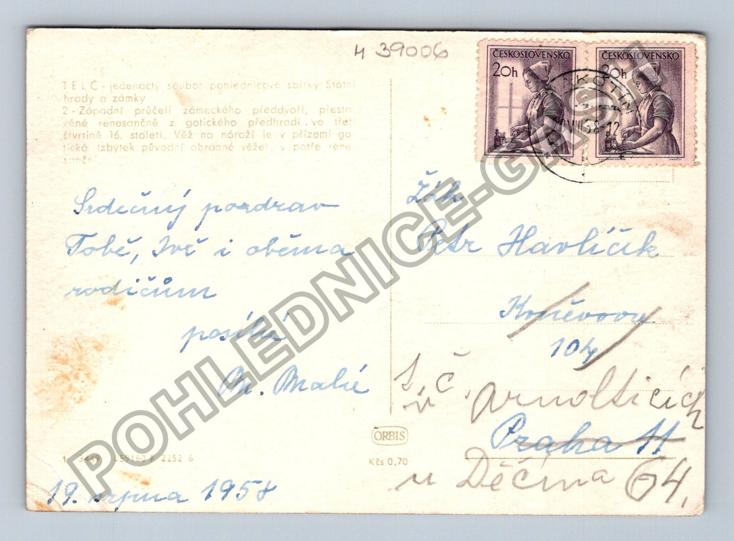 Pohlednice Telč zámek 1958 (M39006)