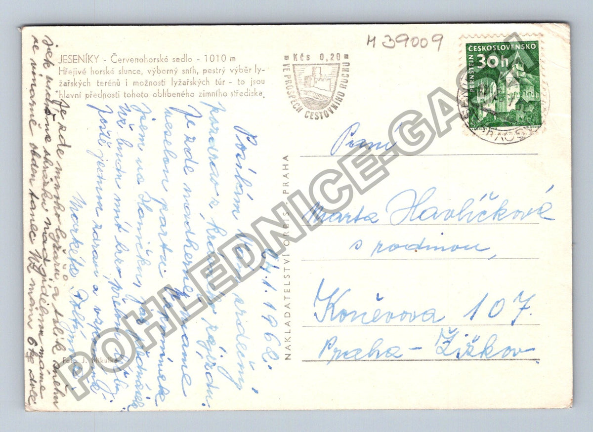 Pohlednice JESENÍKY Červenohorské sedlo lyžaři 1968 (M39009)
