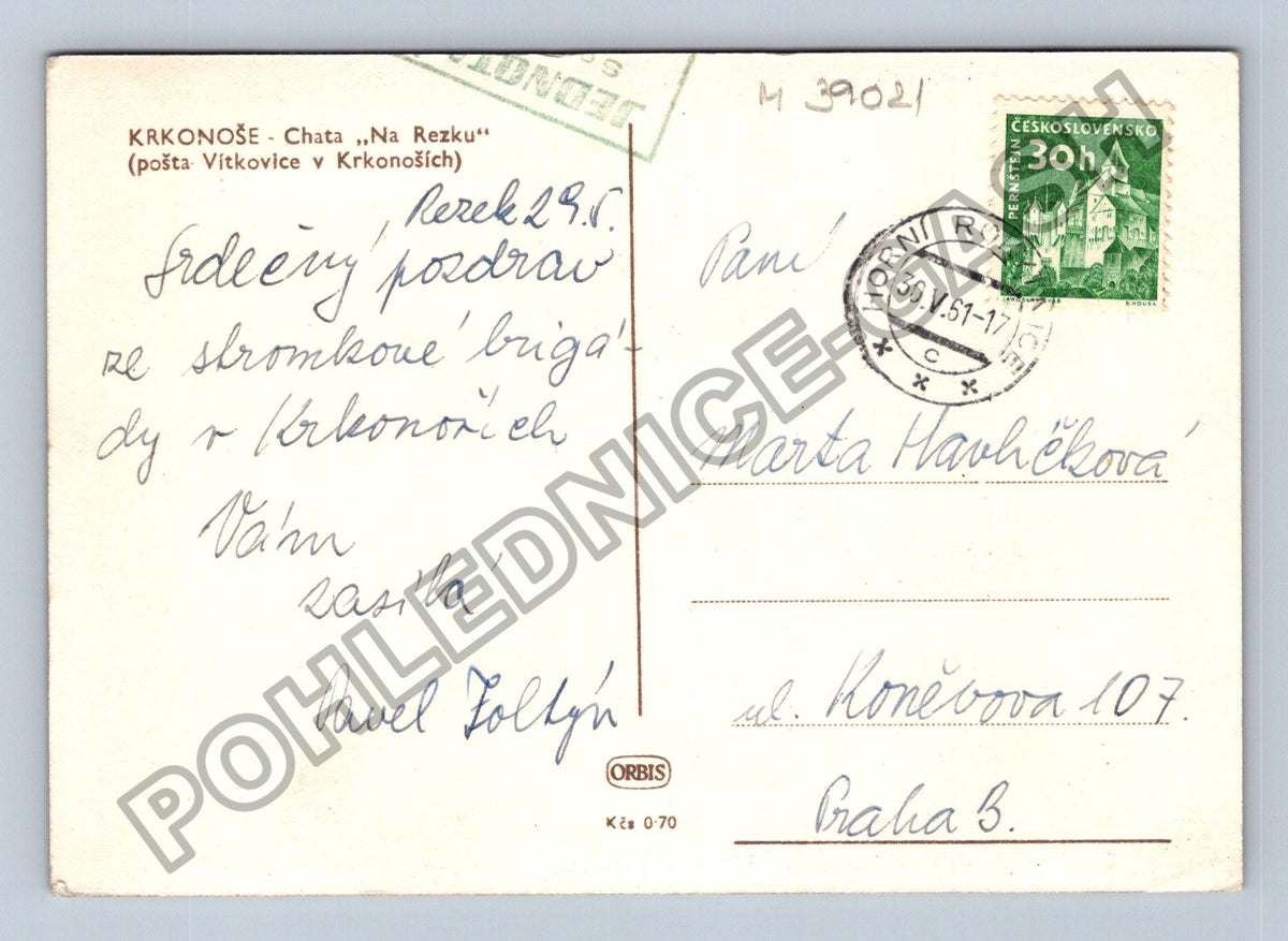 Pohlednice Krkonoše Chata Na Rezku Vitkovice 1951 (M39021)