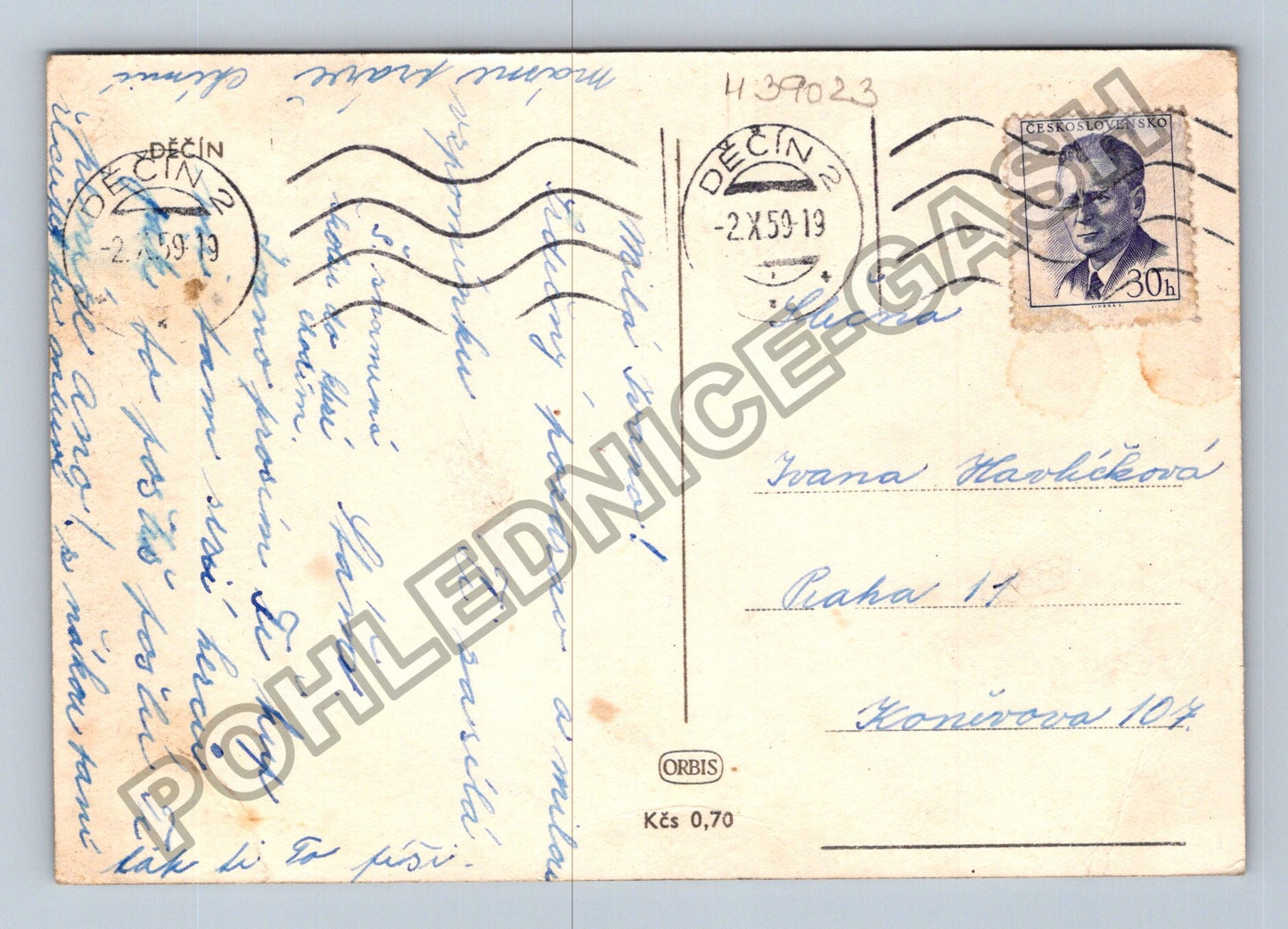 Pohlednice Děčín celkový pohled 1959 (M39023)