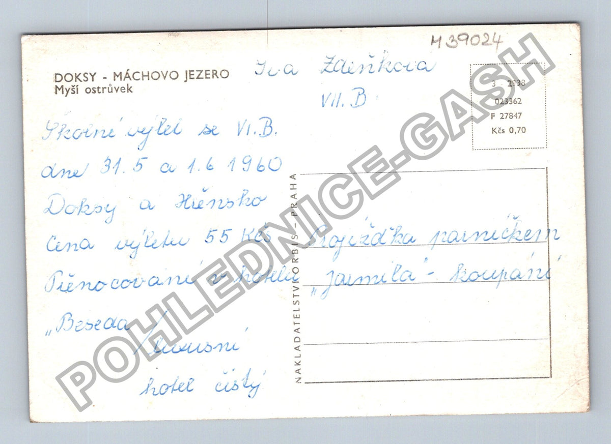 Pohlednice Doksy Máchovo jezero Myší ostrůvek lodě 1960 (M39024)