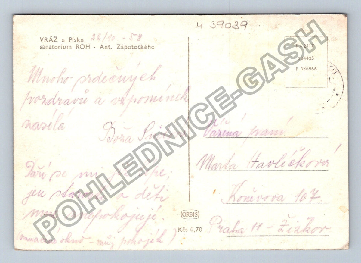 Pohlednice Vráž u Písku sanatorium ROH Ant Zápotockého (M39039)