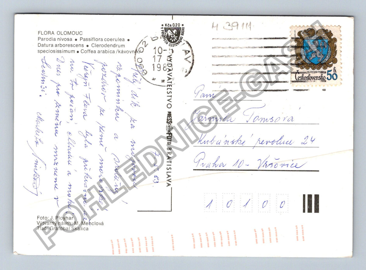 Pohlednice Flora Olomouc kaktus mučenka datura kávovník 1988 (M39111)