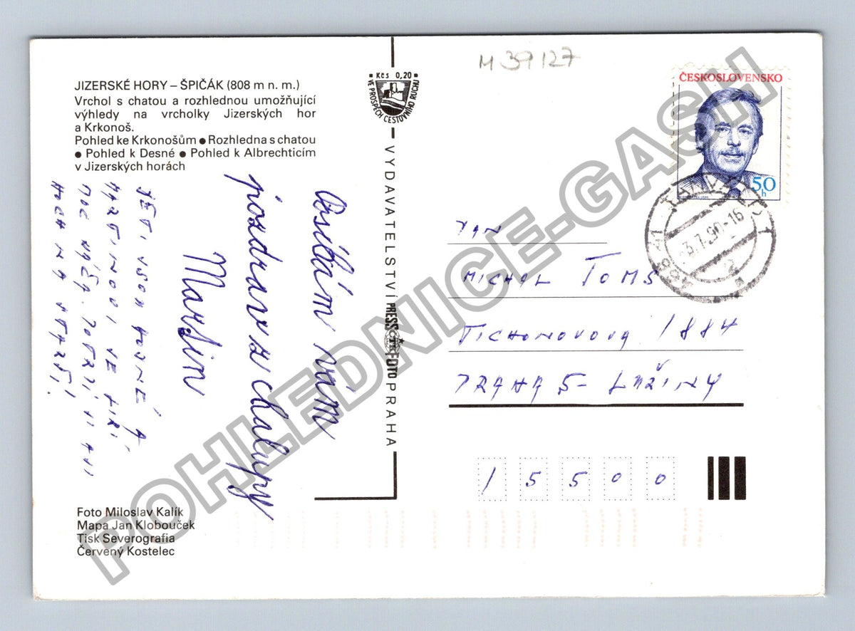 Pohlednice Jizerské hory Špičák Korenov Zadní Žalý 1990 (M39127)