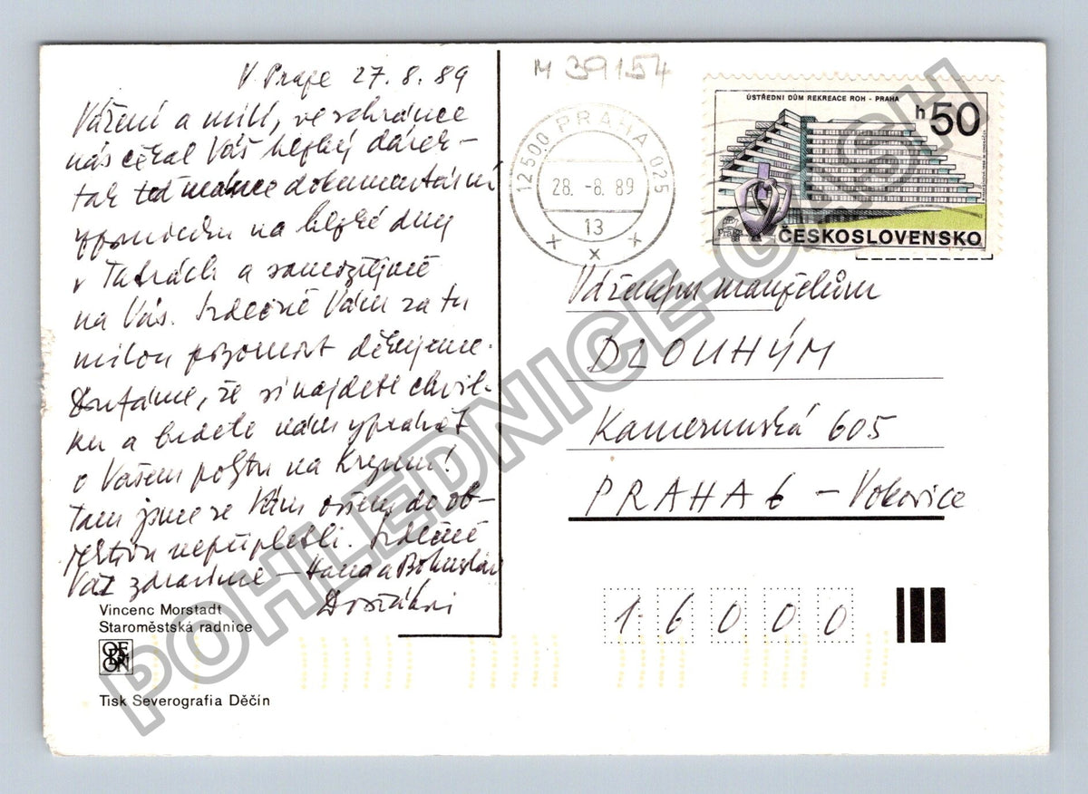 Pohlednice Praha Staroměstské náměstí Vincenc Morstadt 1989 (M39154)