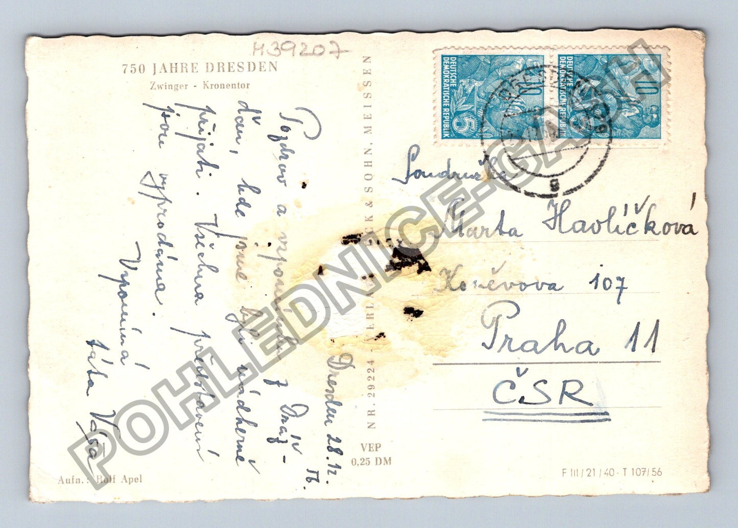 Pohlednice Německo Drážďany Zwinger Kronentor 1950 (M39207)