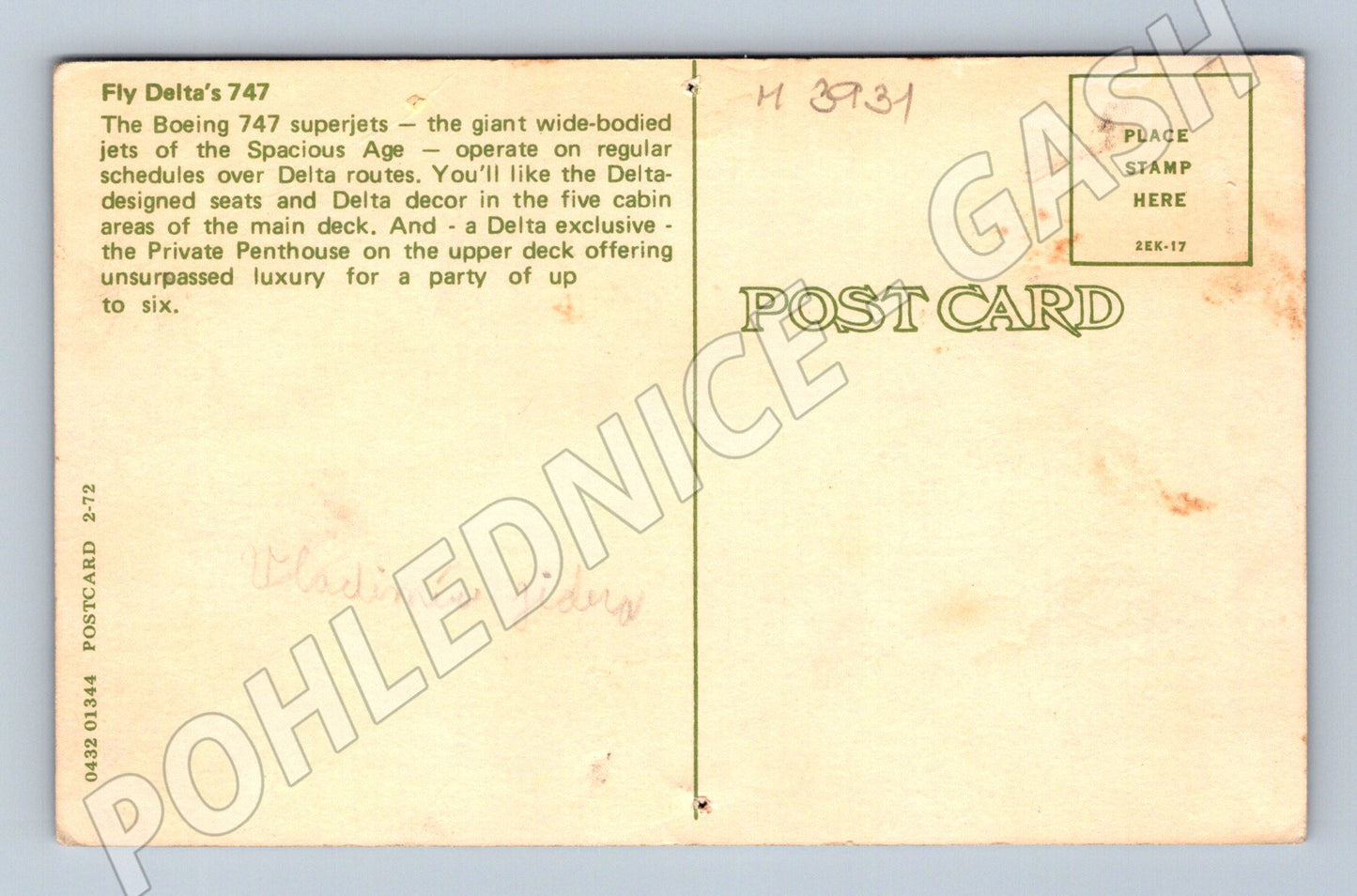 Pohlednice Delta Airlines Boeing 747 – letecký motiv (M3931)