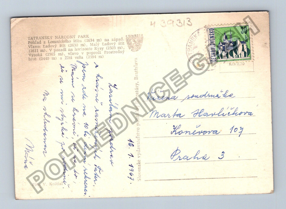 Pohlednice Tatranský národní park Lomnický štít 1967 (M39313)