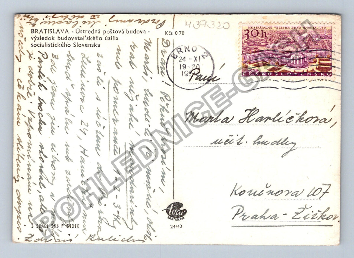 Pohlednice Bratislava Ústřední poštovní budova 1959 (M39320)