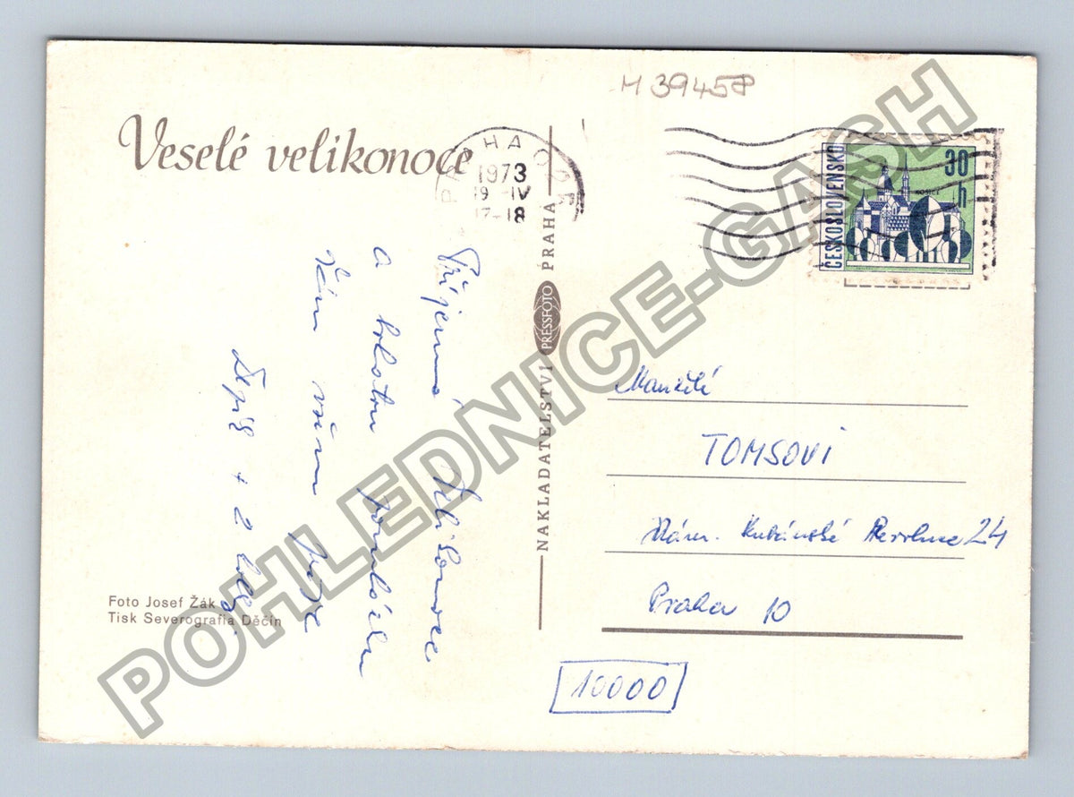 Pohlednice Velikonoční motiv kraslice narcisy 1973 (M39458)
