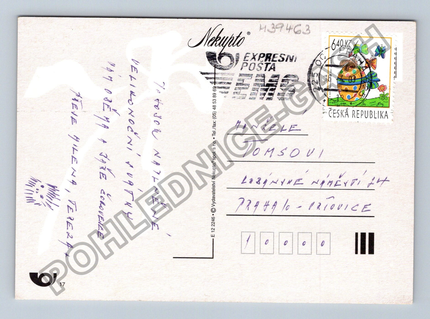 Pohlednice Veselé Velikonoce kuřátka kraslice květiny (M39463)
