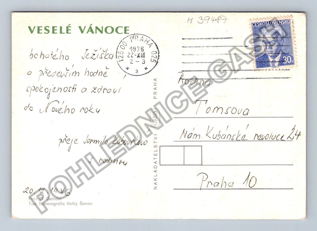 Pohlednice Veselé Vánoce prskavky vánoční ozdoby 1976 (M39487)