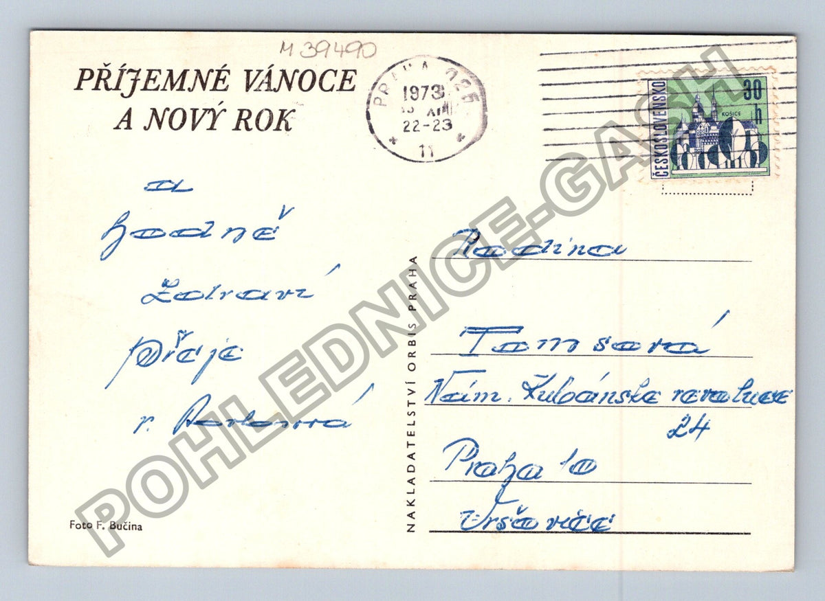 Pohlednice Vánoční zátiší svíčka jablka pečivo 1973 (M39490)