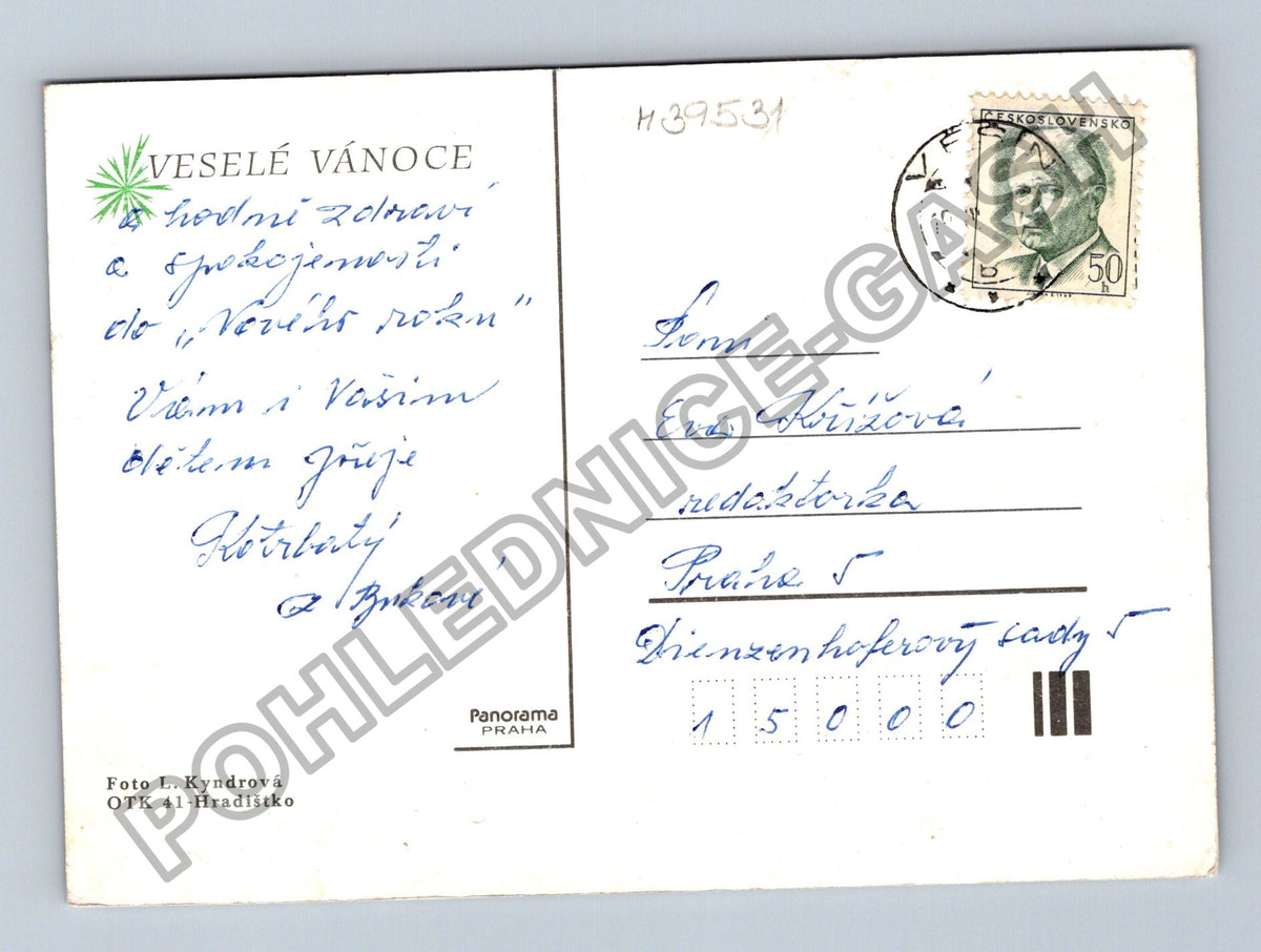 Pohlednice Vánoční stromeček svíčka ozdoby ořechy (M39531)