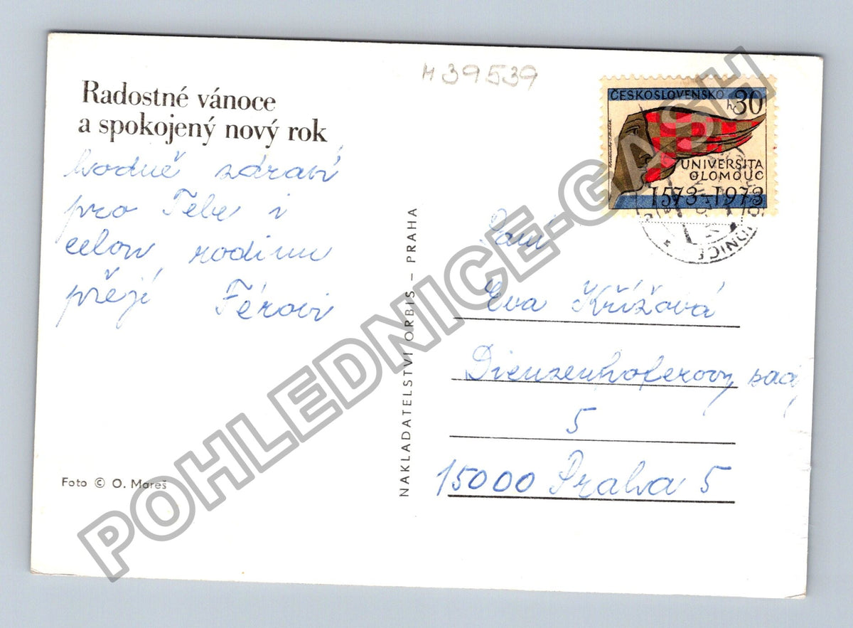 Pohlednice Vánoční zátiší svíčka větve ořechy ovoce 1973 (M39539)
