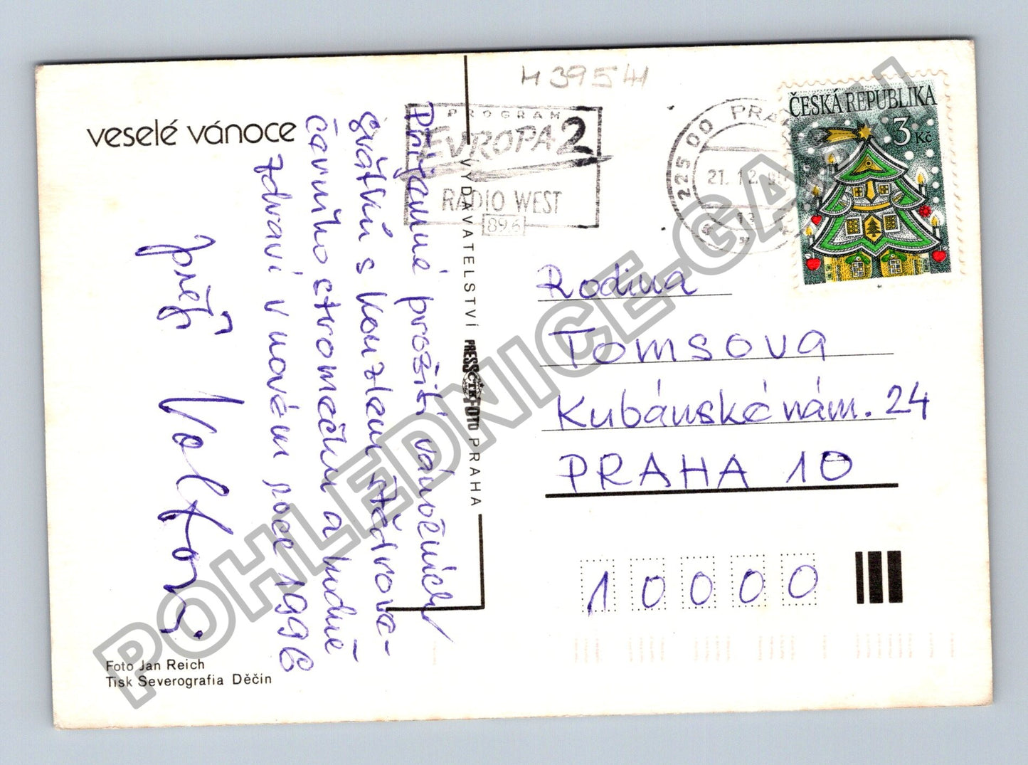 Pohlednice Vánoční stromeček a jablka 1995 (M39541)