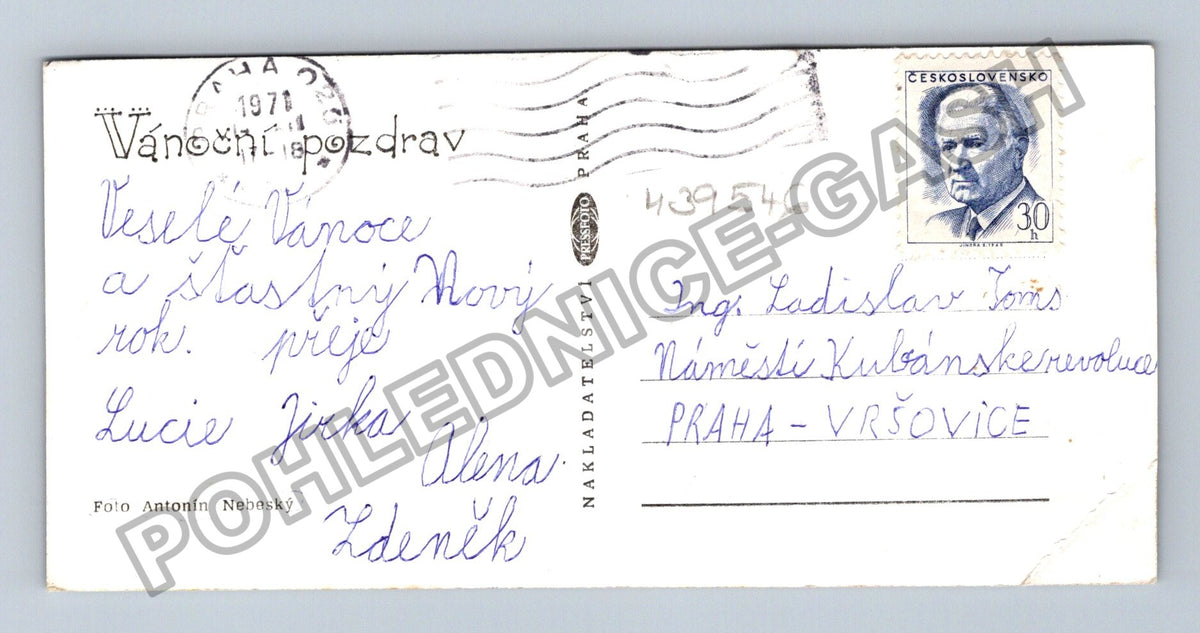 Pohlednice Vánoční pozdrav sváteční motiv 1971 (M39546)