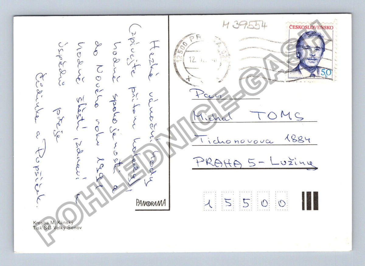 Pohlednice Novoroční medvěd zajíci děti na sněhu (M39554)