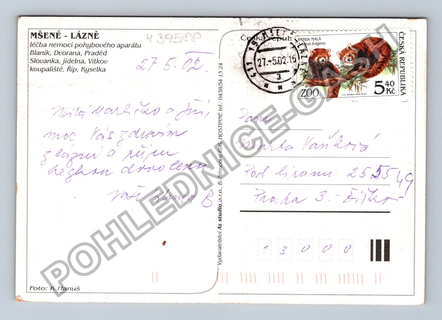 Pohlednice Mšené Lázně koláž motivů 2002 (M39588)