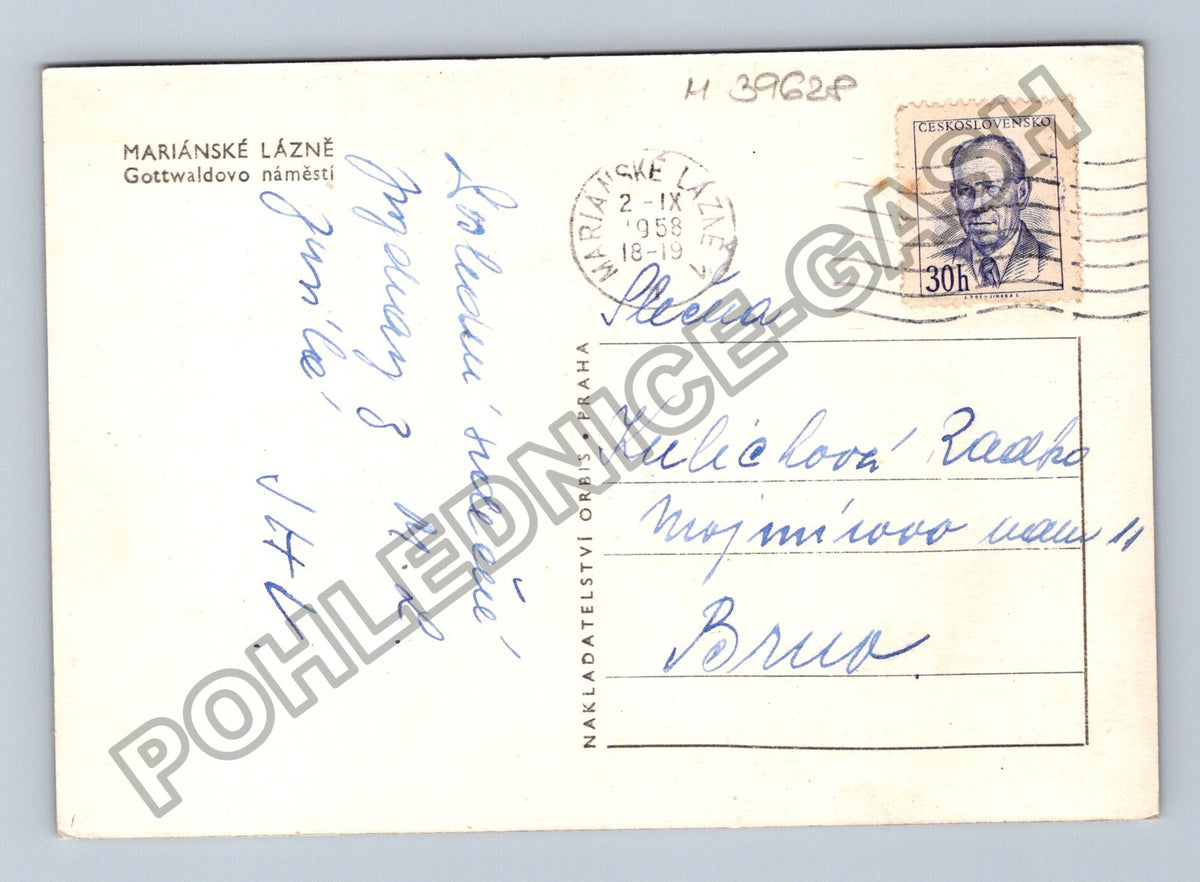 Pohlednice Mariánské Lázně Gottwaldovo náměstí 1958 (M39628)