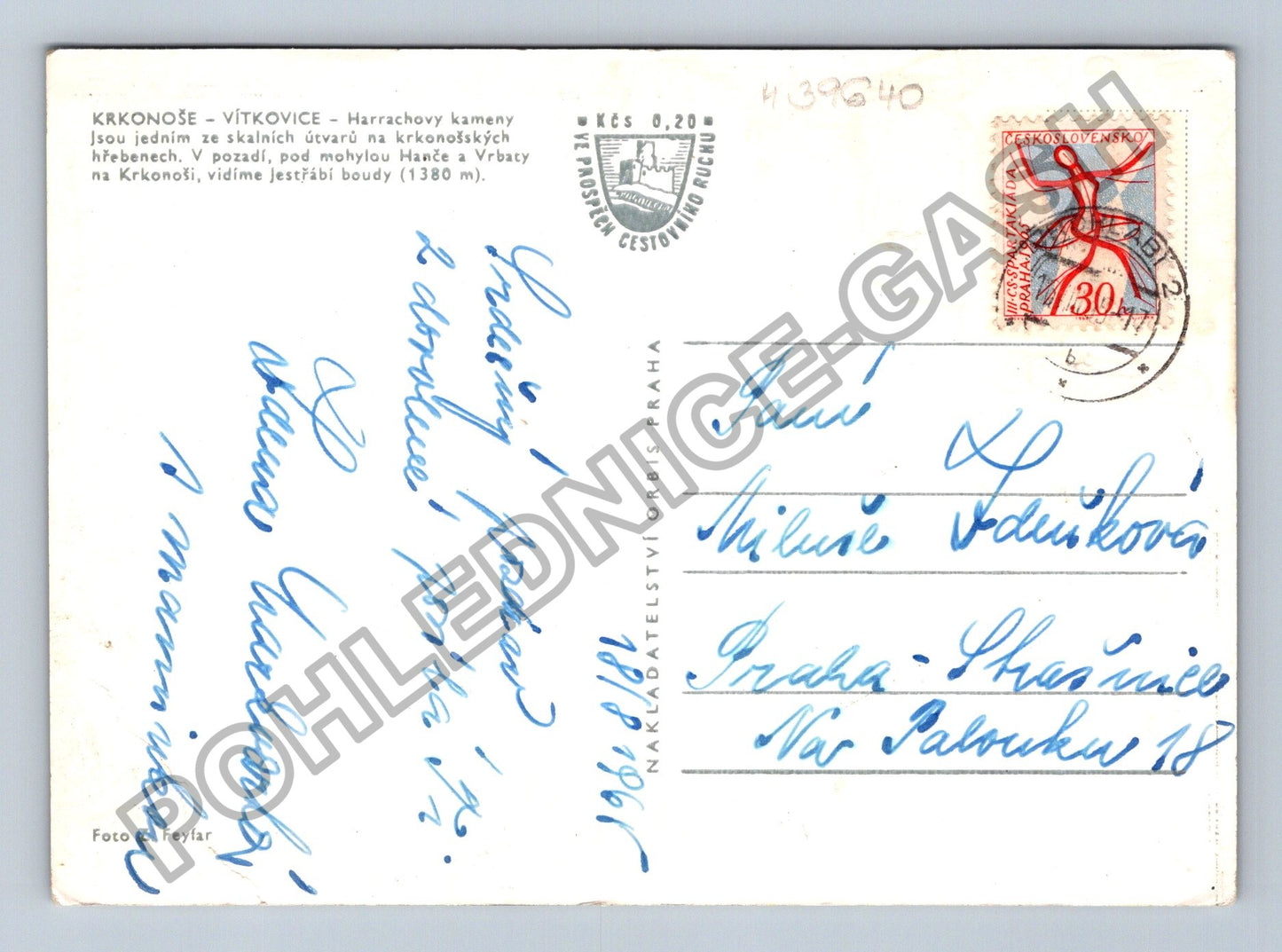Pohlednice Krkonoše Vítkovice Harrachovy kameny 1961 (M39640)