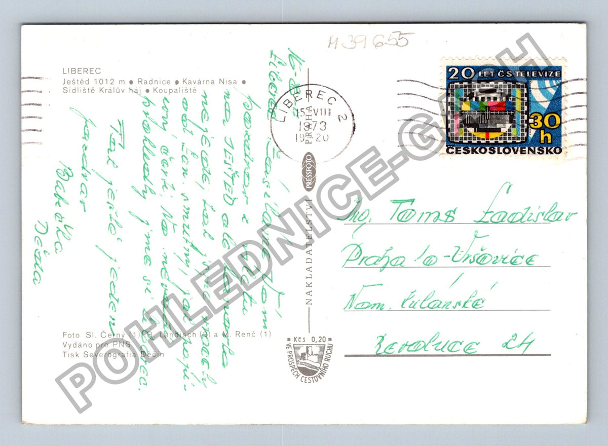 Pohlednice Liberec Ještěd radnice koupaliště 1973 (M39655)