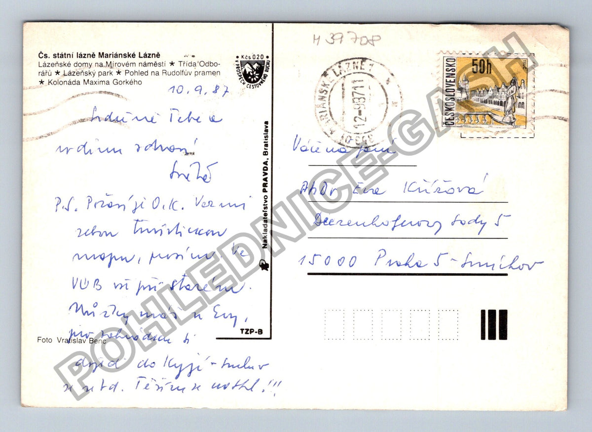 Pohlednice Mariánské Lázně koláž motivů 1987 (M39708)
