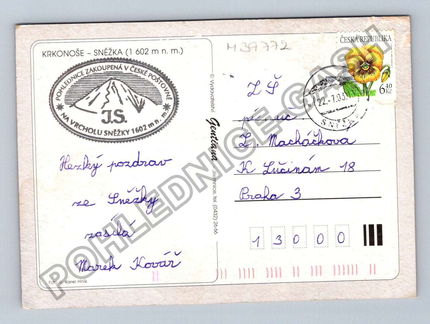 Pohlednice Krkonoše Sněžka 1602 m n m (M39772)