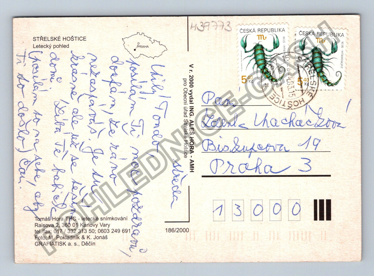 Pohlednice Střelské Hoštice letecký pohled 2000 (M39773)