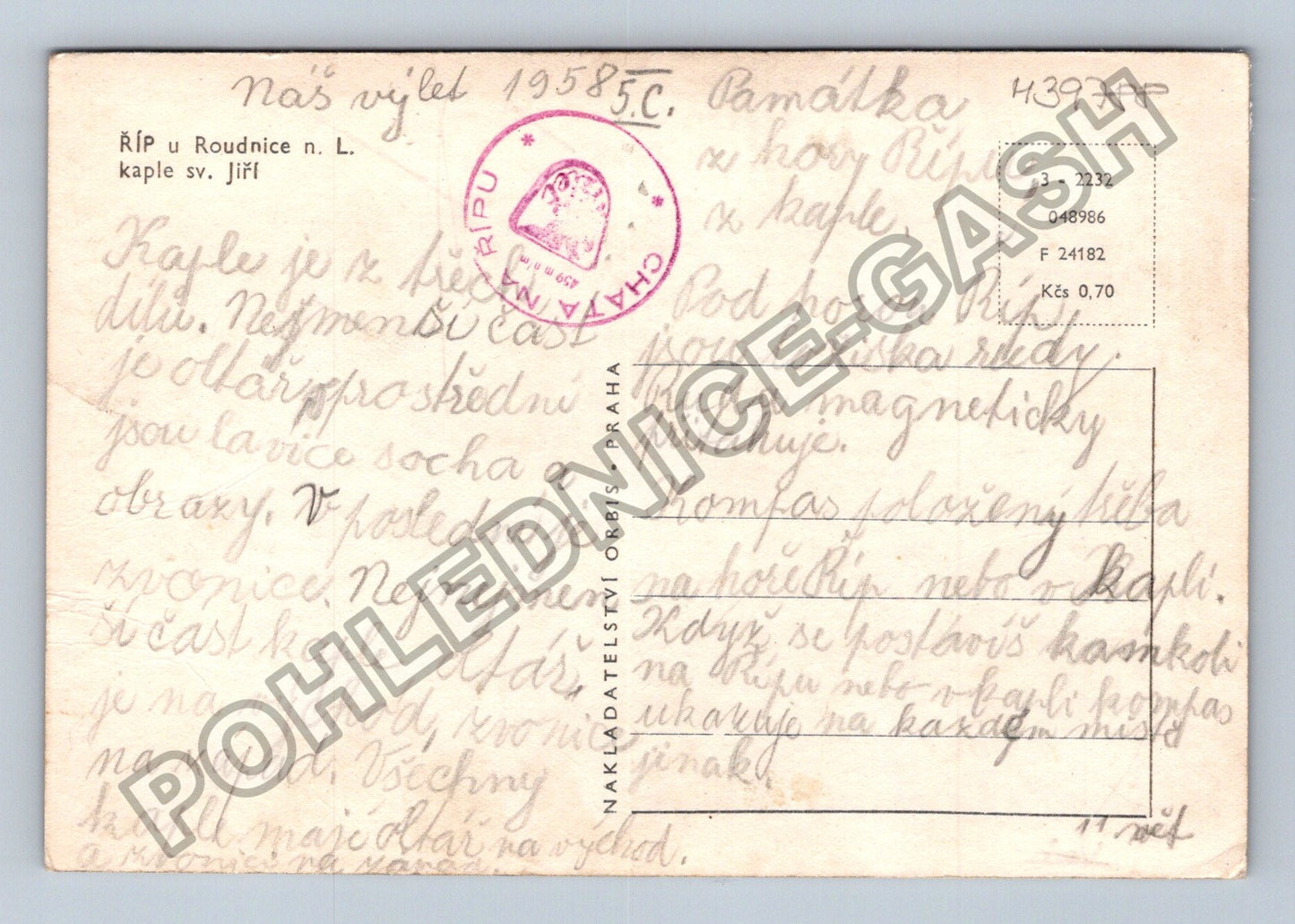 Pohlednice Říp u Roudnice n L kaple sv Jiří 1958 (M39788)